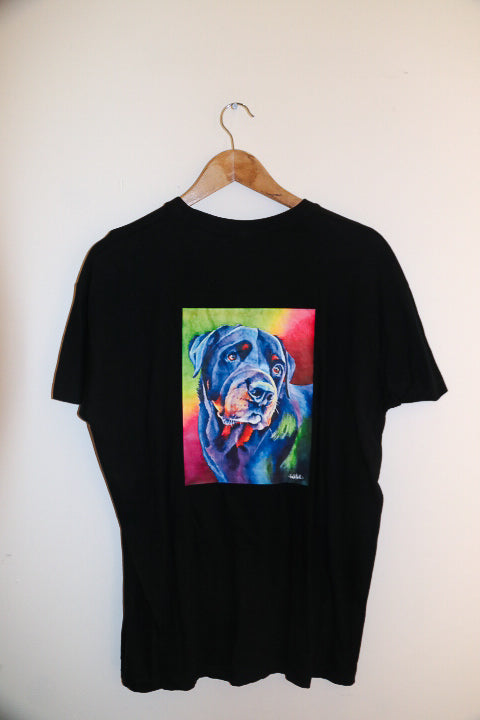 Vintage black dog print mens medium t-shirt