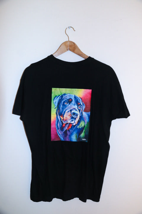 Vintage black dog print mens medium t-shirt