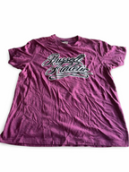 Vintage men's Russel athletic graded logo t shirt in burgundy in L| L27 W19| SKU 5360