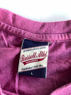 Vintage men's Russel athletic graded logo t shirt in burgundy in L| L27 W19| SKU 5360