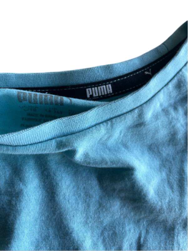 Vintage PUMA Women's Small Teal Graphic Short Sleeve Athletic Top|L23 W16| SKU 5362