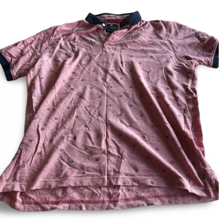 Vintage Baileys Mens Contrast Polo Shirt Multi Print Coral pink in L| L28 W22| SKU 5364