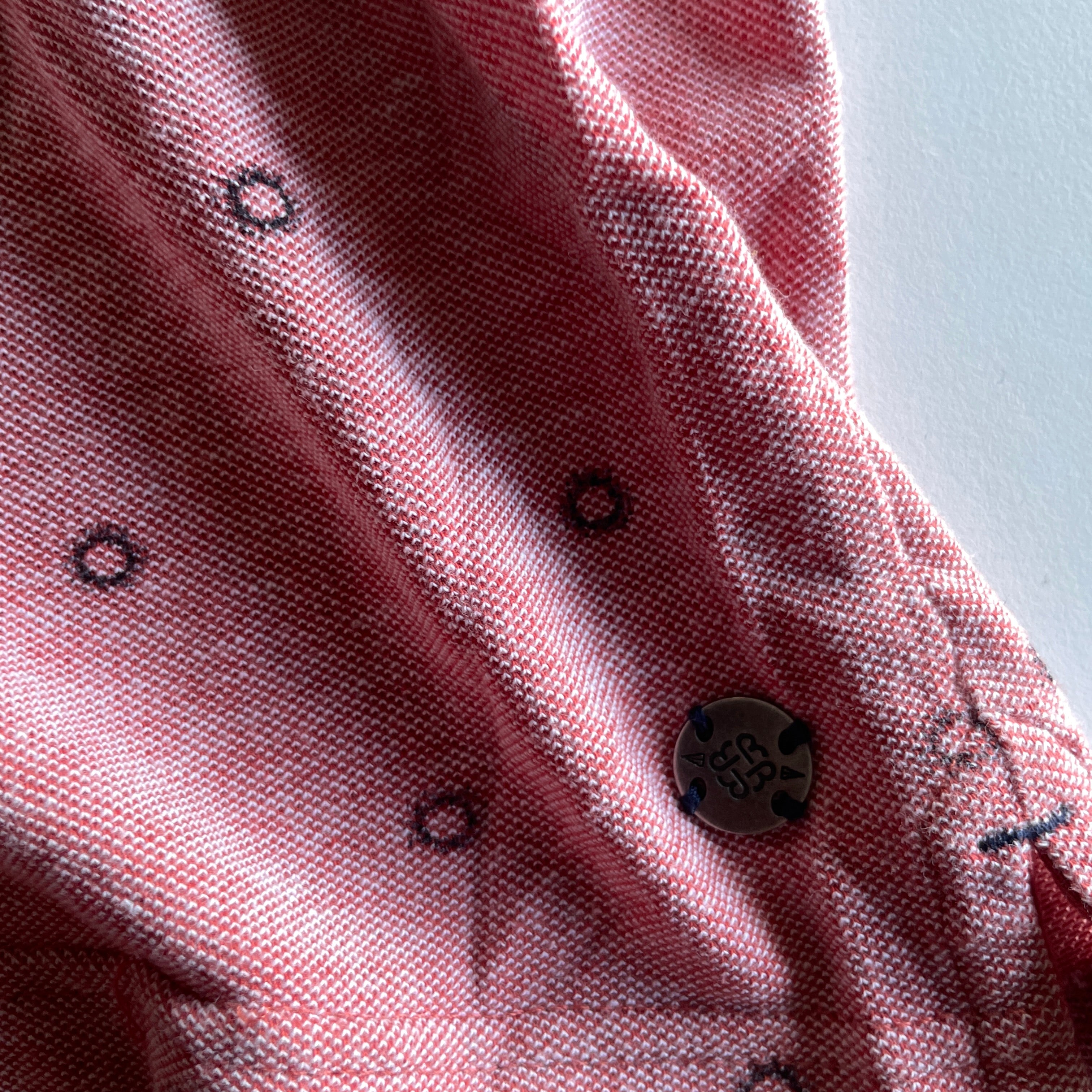 Vintage Baileys Mens Contrast Polo Shirt Multi Print Coral pink in L| L28 W22| SKU 5364