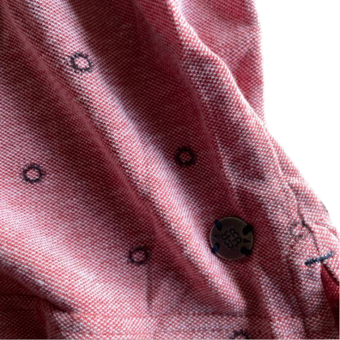 Vintage Baileys Mens Contrast Polo Shirt Multi Print Coral pink in L| L28 W22| SKU 5364