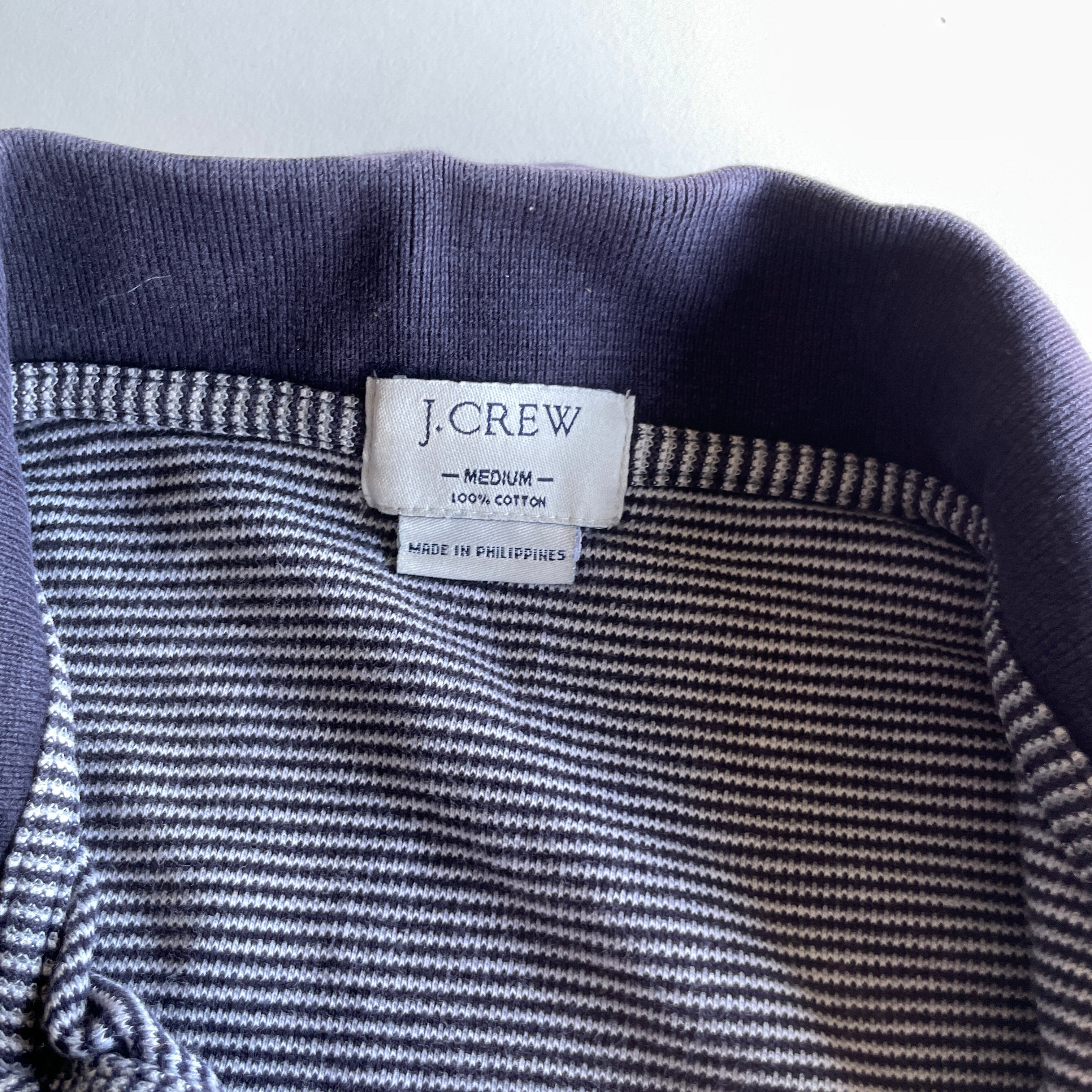 Vintage J.Crew Navy Blue Striped Polo Shirt in medium 100% cotton|L27 W22| SKU 5365