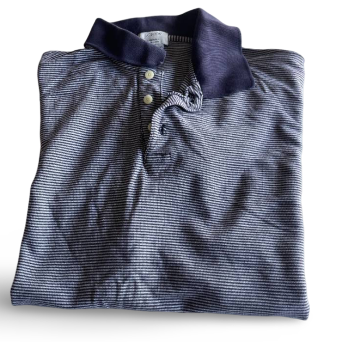 Vintage J.Crew Navy Blue Striped Polo Shirt in medium 100% cotton|L27 W22| SKU 5365