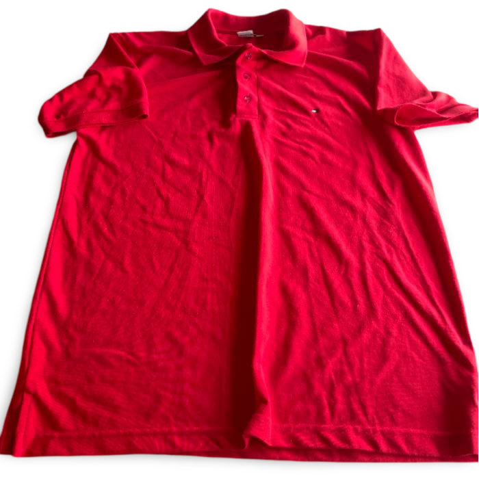 Vintage men's tommy hilfiger regular fit red short sleeve polo shirt in L| L32 W22| SKU 5367