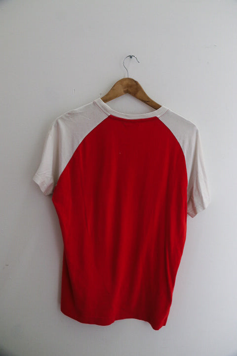 vintage puma big logo mens red and white color block medium tees