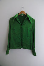 Vintage womens green satin long sleeve medium shirt