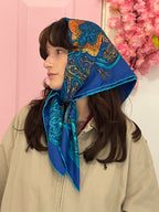 Vintage italian blue silk scarf