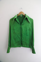 Vintage womens green satin long sleeve medium shirt