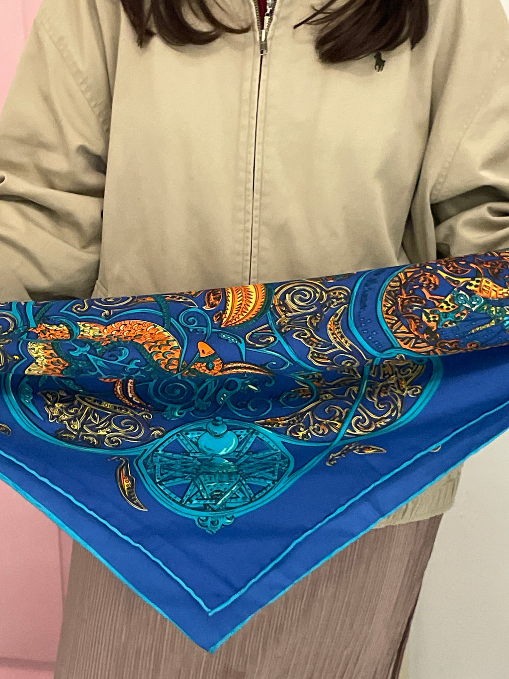 Vintage italian blue silk scarf