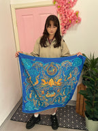 Vintage italian blue silk scarf