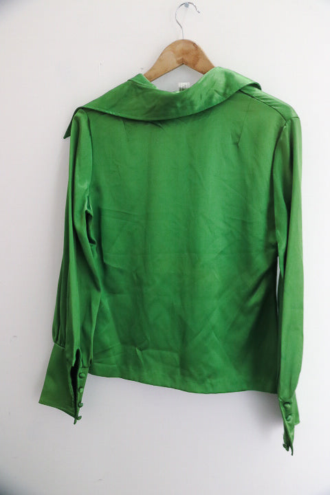 Vintage womens green satin long sleeve medium shirt