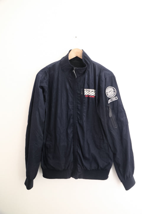 Vintage US Aerospace voyager space explorer mens military bomber navy blue medium jacket