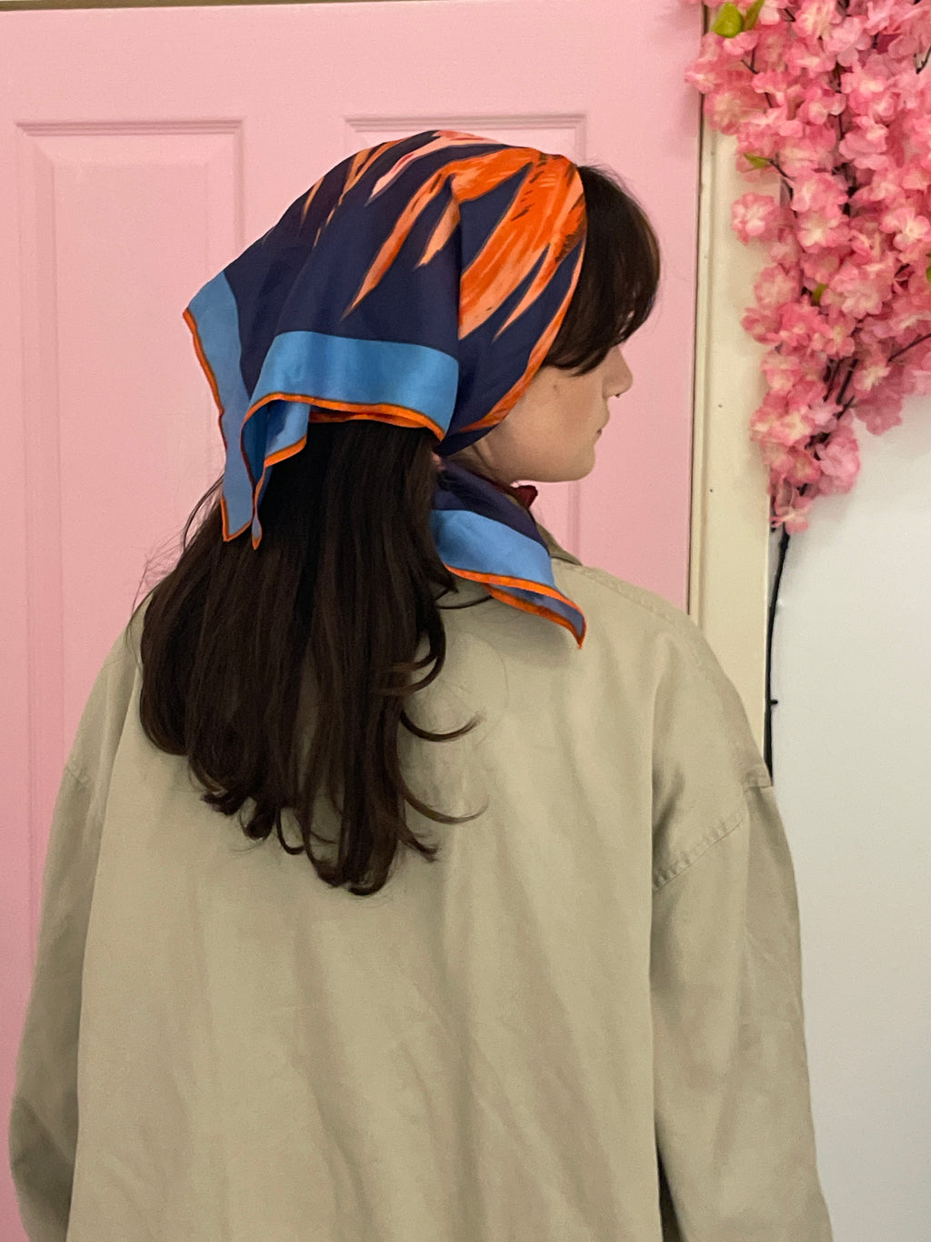 Vintage floral printed multi silk scarf