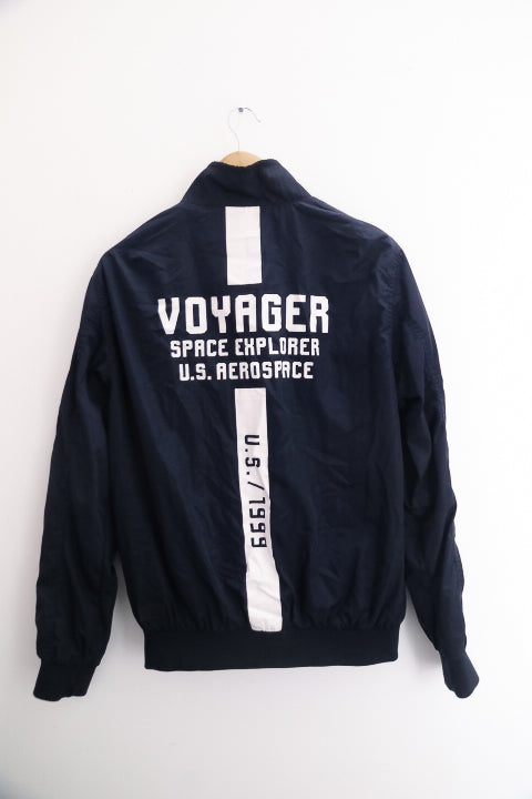Vintage US Aerospace voyager space explorer mens military bomber navy blue medium jacket