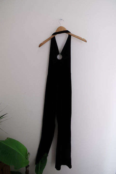 Vintage black tailored halterneck small women's jumpsuit