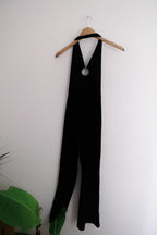 Vintage black tailored halterneck small women's jumpsuit