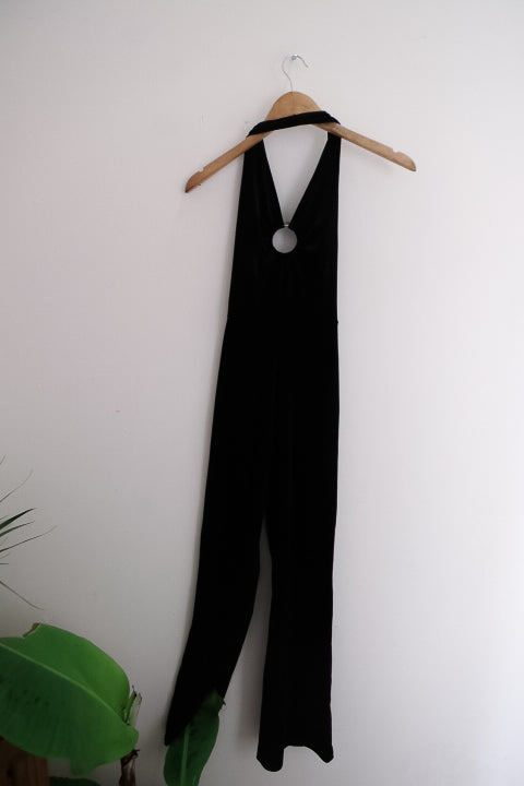 Vintage black tailored halterneck small women's jumpsuit