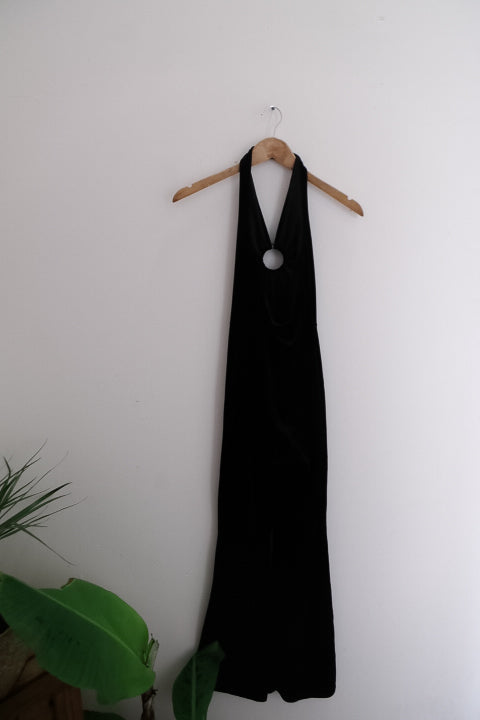 Vintage black tailored halterneck small women's jumpsuit