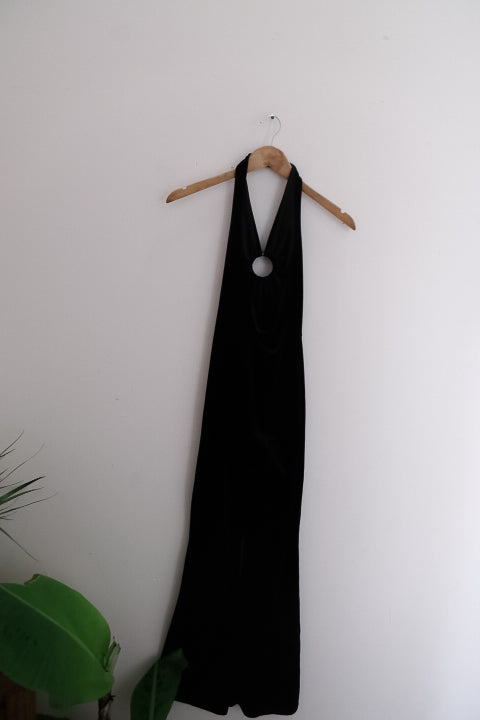 Vintage black tailored halterneck small women's jumpsuit