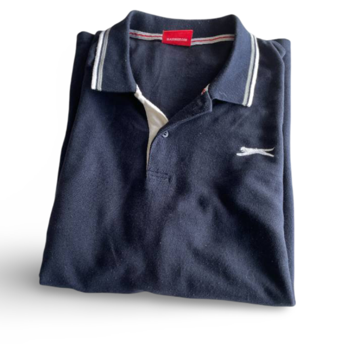 Vintage Slazenger Tipped short sleeve navy blue Polo Jersey Mens in XXL| l32 w25| SKU 5375