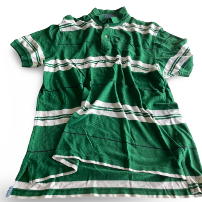 Vintage men's Tommy Hilfiger  Green & white striped short sleeve polo shirt L| L33W21| SKU 5378