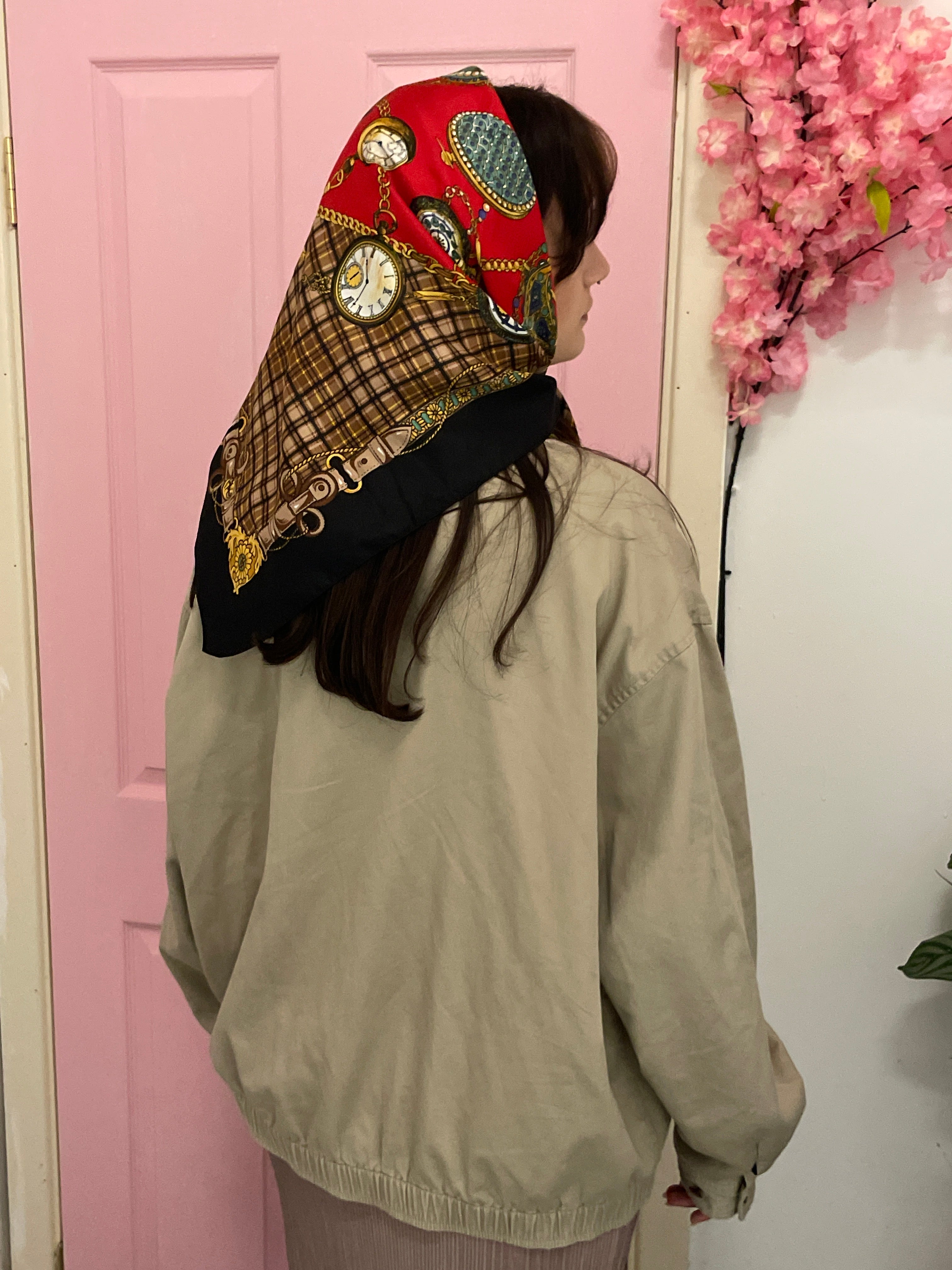 Vintage red patchwork italian brown scarf