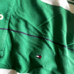 Vintage men's Tommy Hilfiger  Green & white striped short sleeve polo shirt L| L33W21| SKU 5378