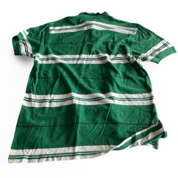Vintage men's Tommy Hilfiger  Green & white striped short sleeve polo shirt L| L33W21| SKU 5378