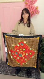 Vintage red patchwork italian brown scarf