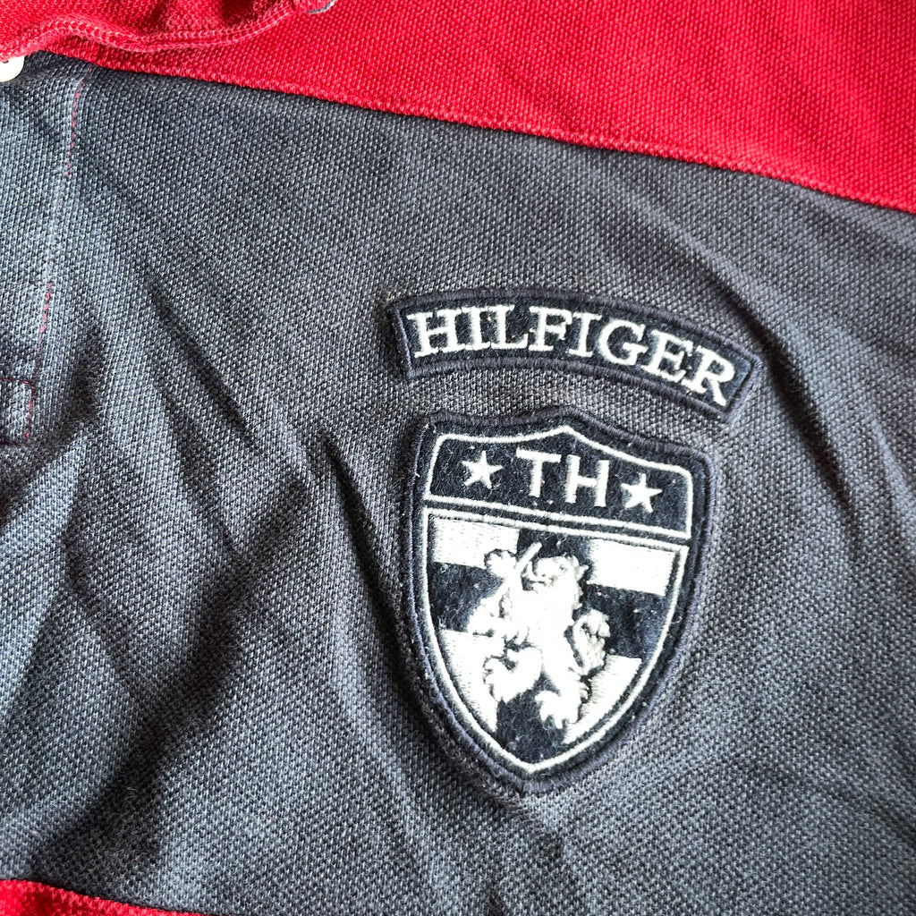 Vintage men's red Tommy Hilfiger Embroidered Crest short sleeve Polo in 2XL| L38W24| SKU 5379