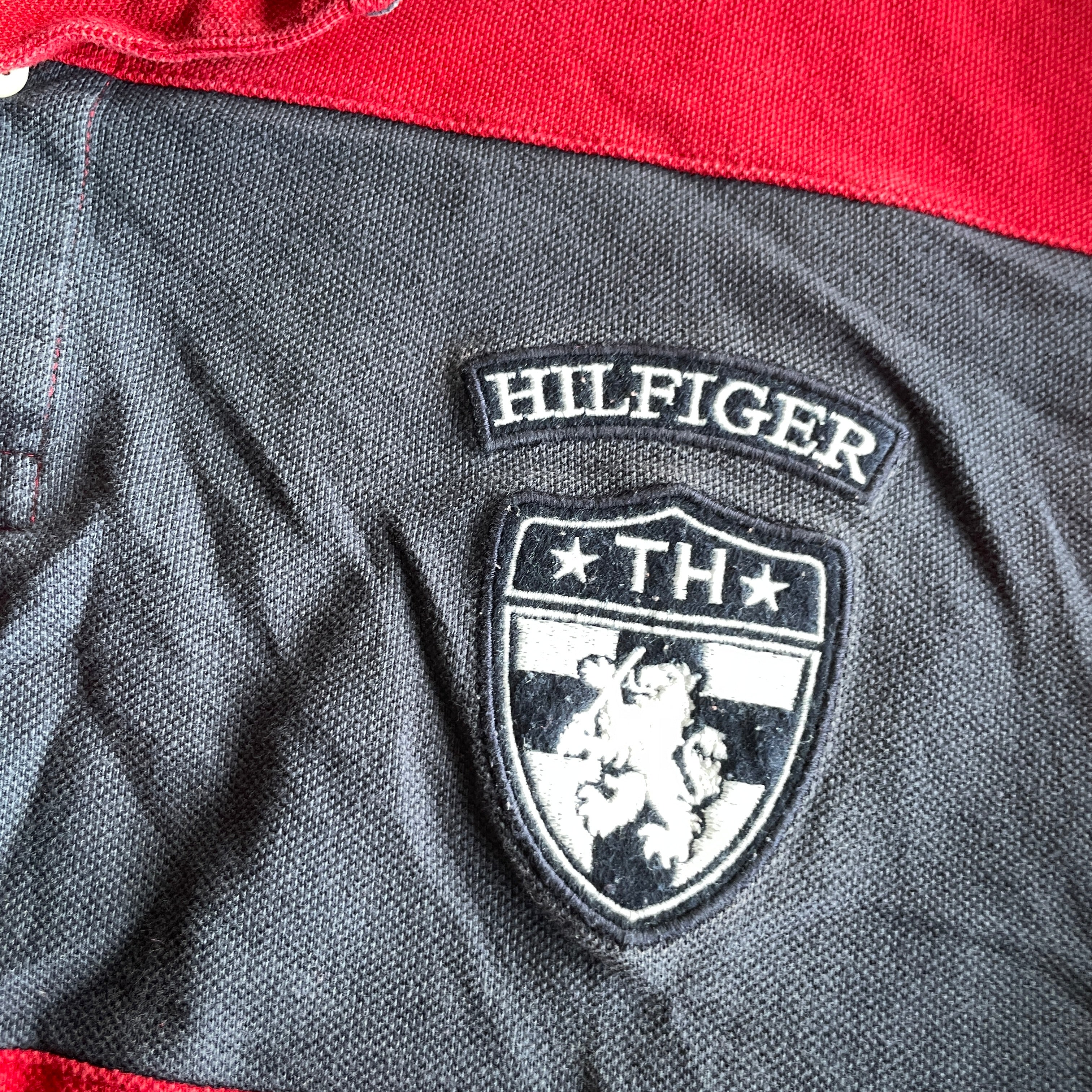 Vintage men's red Tommy Hilfiger Embroidered Crest short sleeve Polo in 2XL| L38W24| SKU 5379