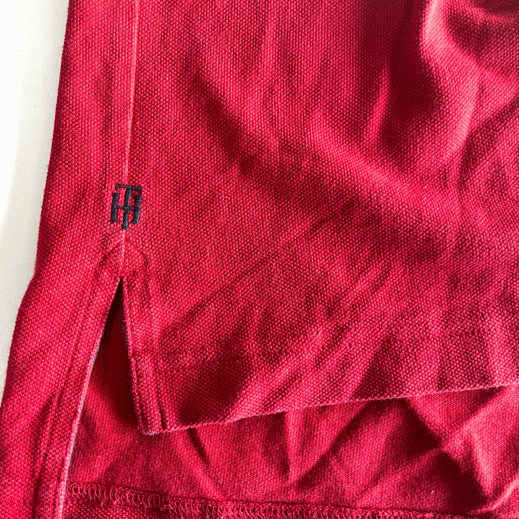 Vintage men's red Tommy Hilfiger Embroidered Crest short sleeve Polo in 2XL| L38W24| SKU 5379