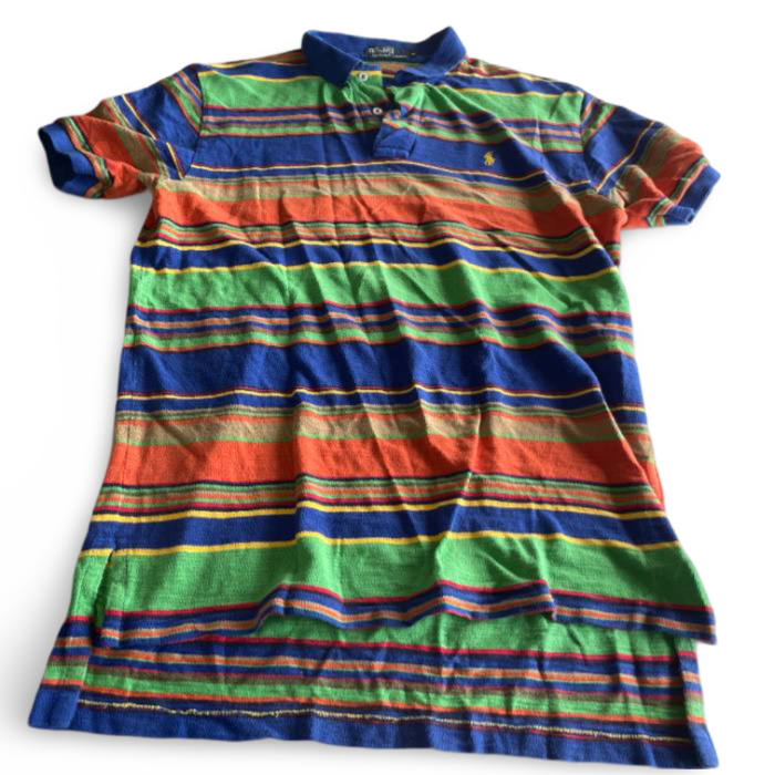 Vintage 80s  RALPH LAUREN POLO men's Multi Striped Shirt L Popped Collar |L33 W20| SKU 5380