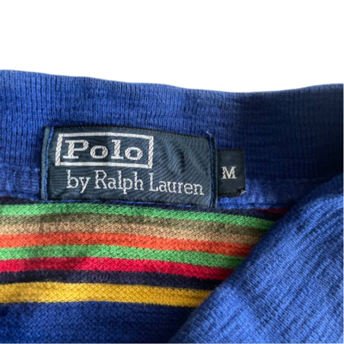 Vintage 80s  RALPH LAUREN POLO men's Multi Striped Shirt L Popped Collar |L33 W20| SKU 5380
