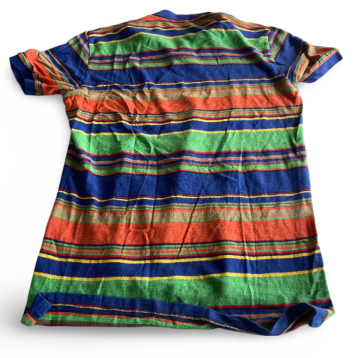 Vintage 80s  RALPH LAUREN POLO men's Multi Striped Shirt L Popped Collar |L33 W20| SKU 5380