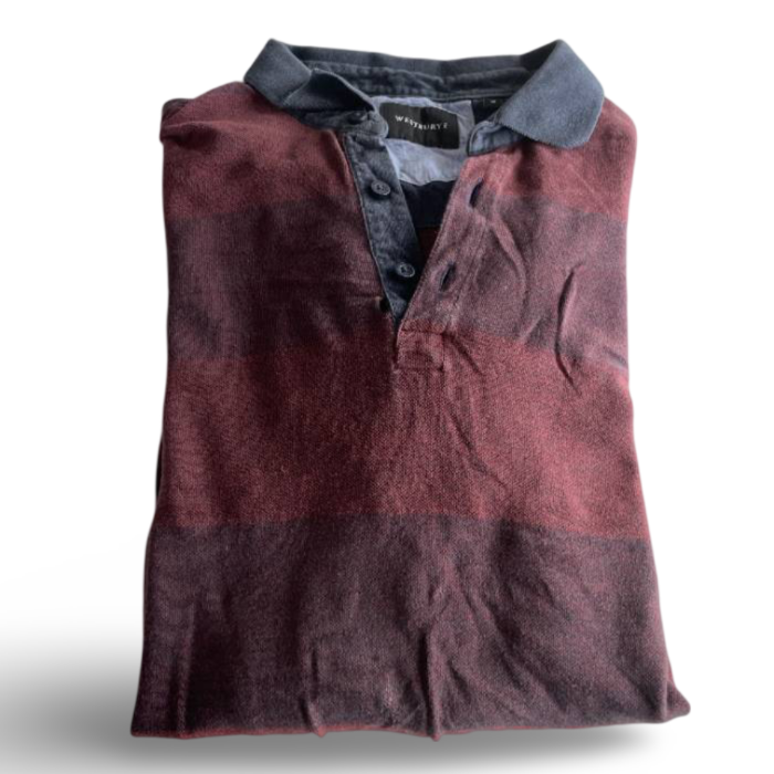 Vintage men's westbury maroon long sleeved rugby polo shirt in size M|L29W21| SKU 5383