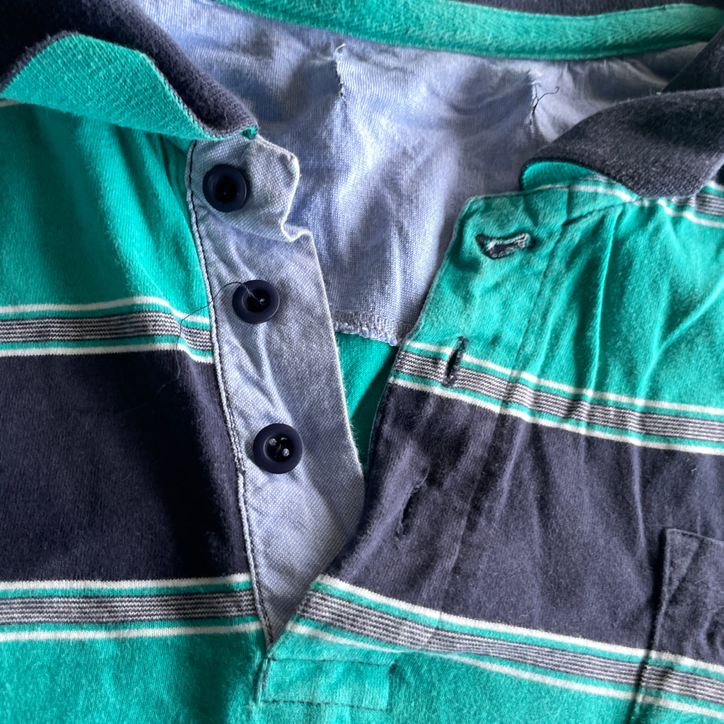 Vintage men's regular blue multi Stripe Polo short shirt in 2XL| L29W22| SKU 5384