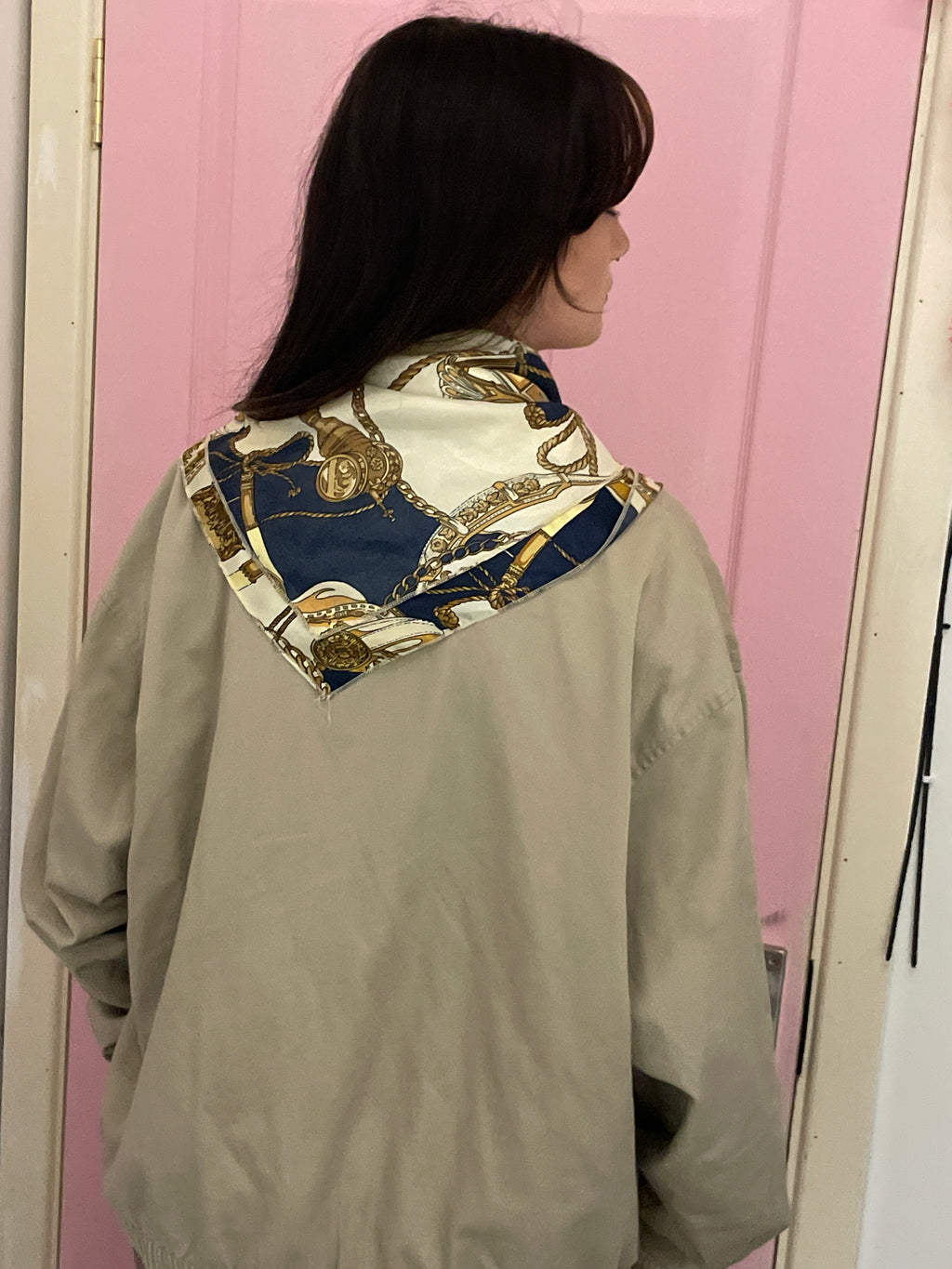 Vintage Coach Carriage Tassel Print Faux Silk Cream Scarf