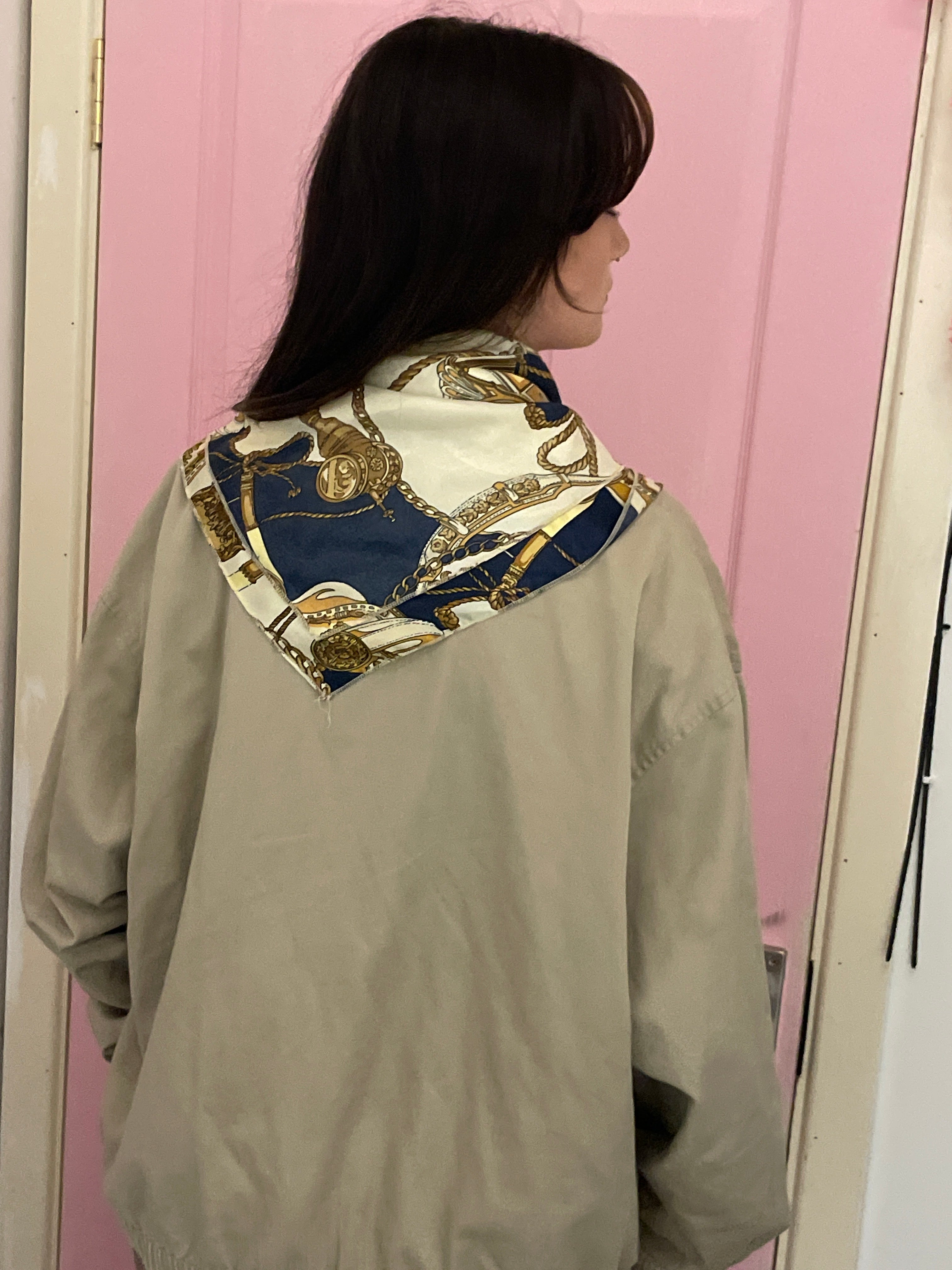 Vintage Coach Carriage Tassel Print Faux Silk Cream Scarf