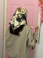 Vintage Coach Carriage Tassel Print Faux Silk Cream Scarf