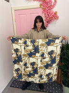 Vintage Coach Carriage Tassel Print Faux Silk Cream Scarf