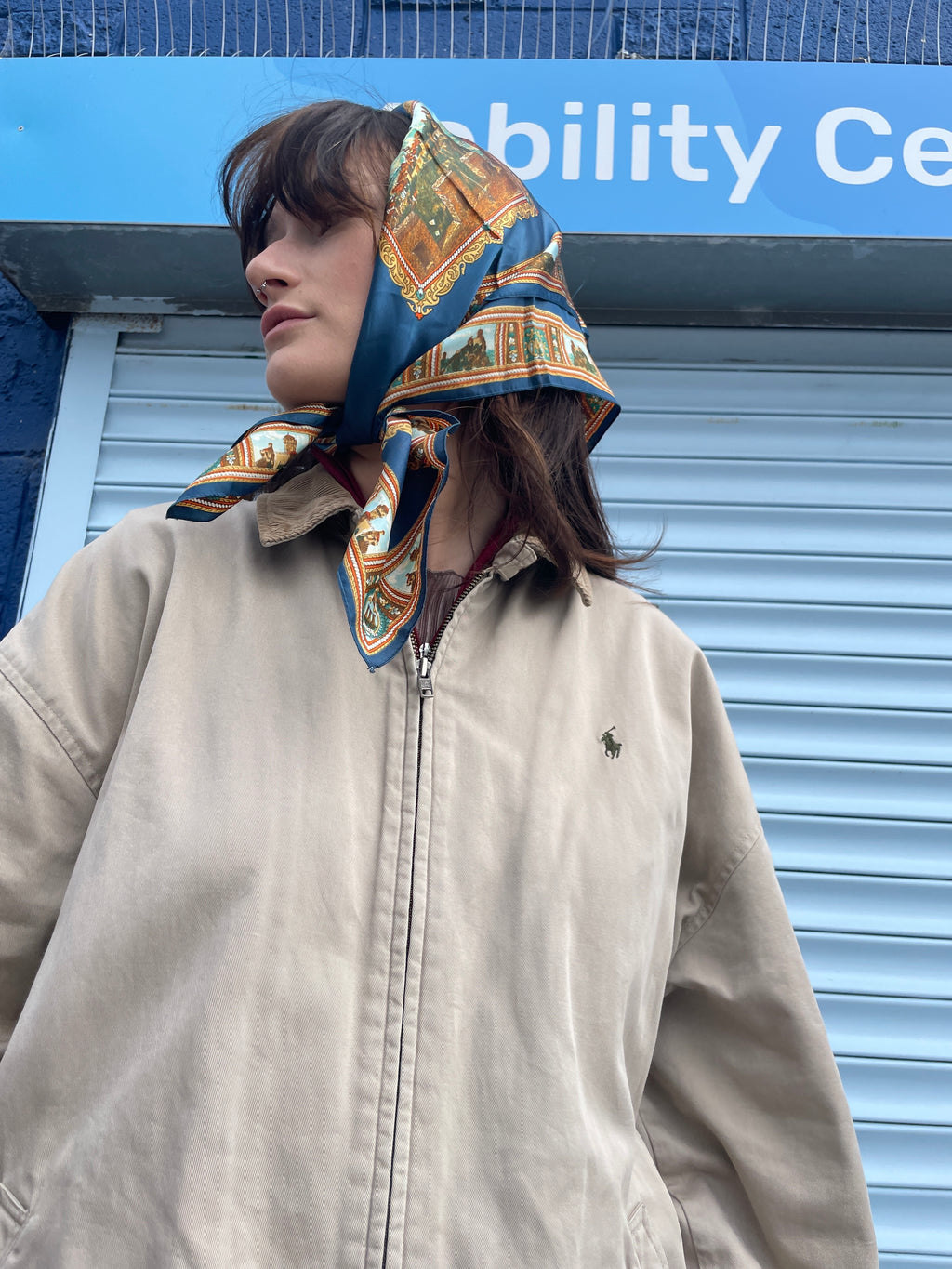 Vintage St Marino blue silk scarf