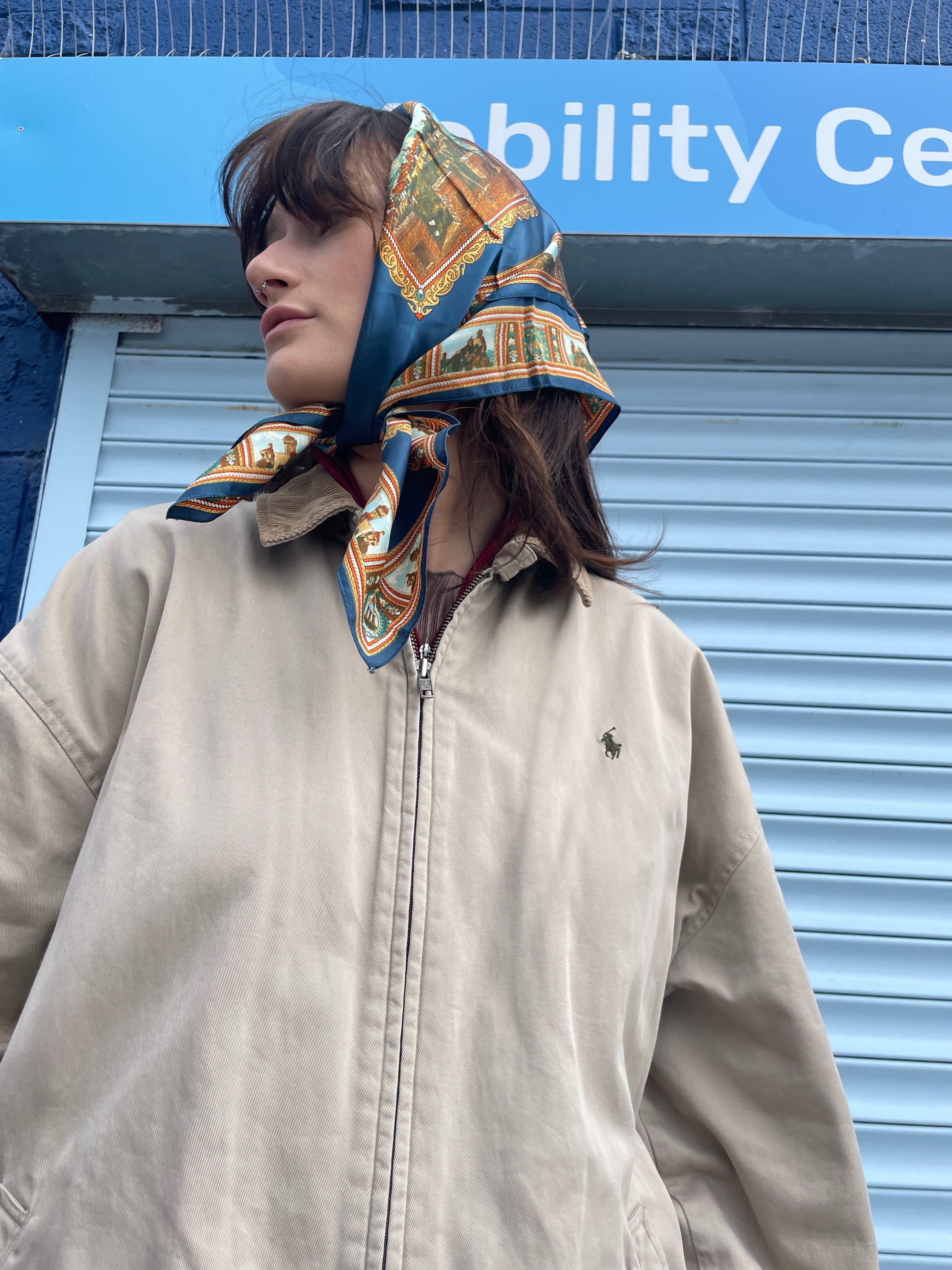 Vintage St Marino blue silk scarf