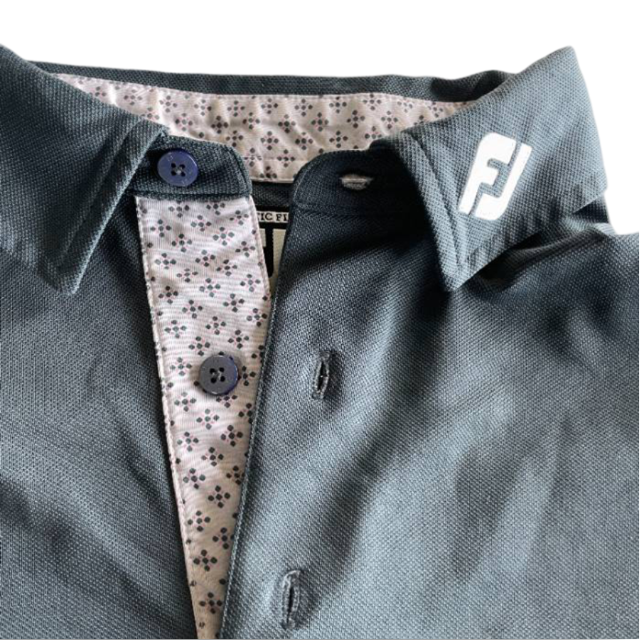 Vintage Athletic fit Polyester Polo FootJoy blue Golf Shirts for Men in M| L29W20| SKU 5385