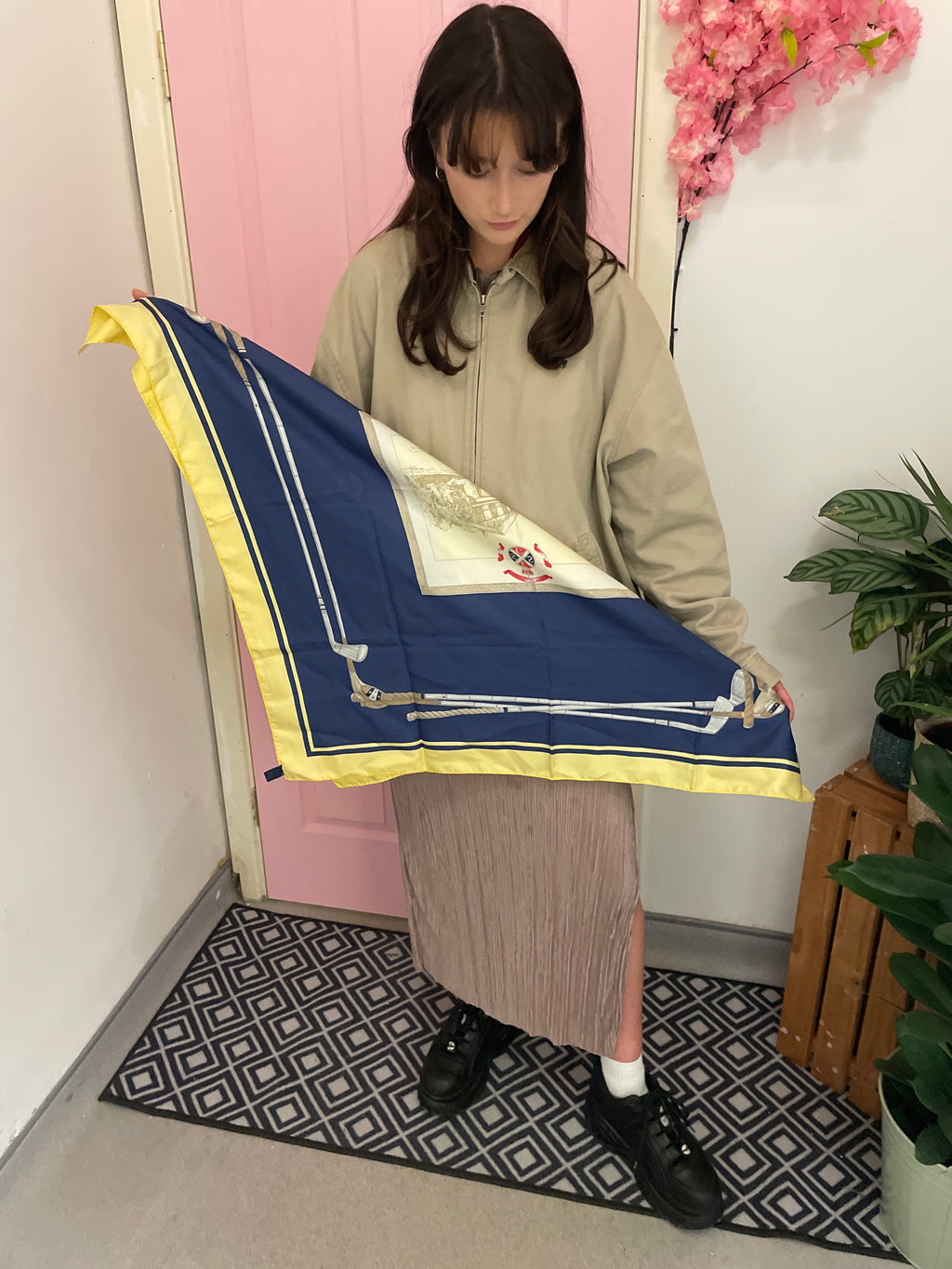 Vintage celine blue silk scarf