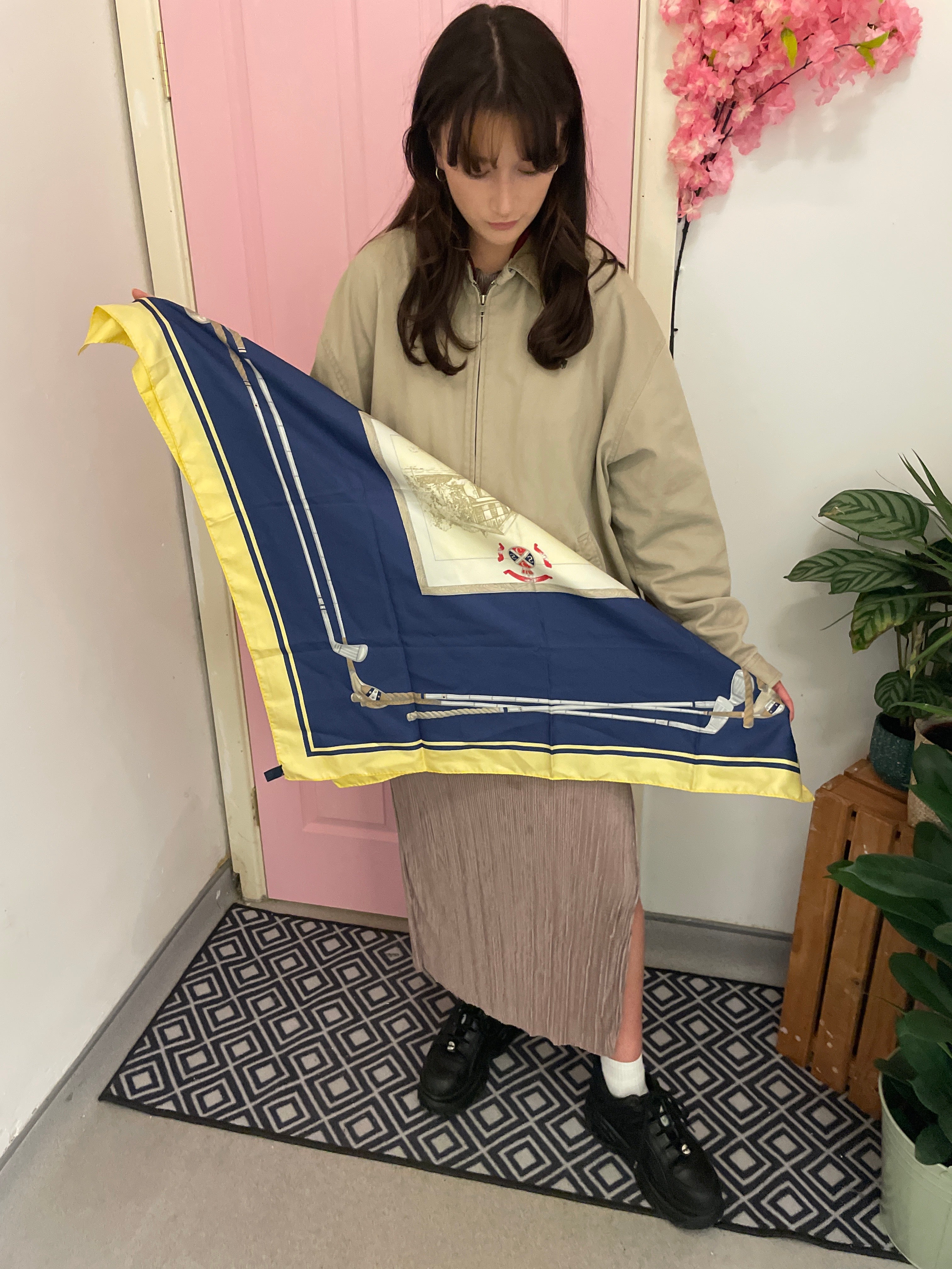 Vintage celine blue silk scarf