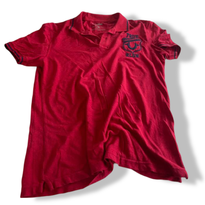 Vintage men's red True Religion world tour polo shirt fits L| L32 W21| SKU 5389